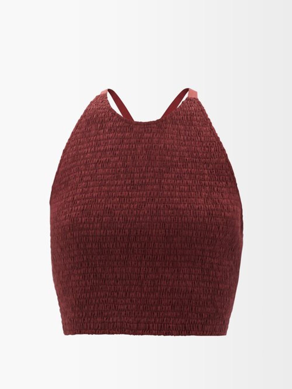Three Graces London Agnes Shirred Crop Top Burgundy UK 6 / US 2